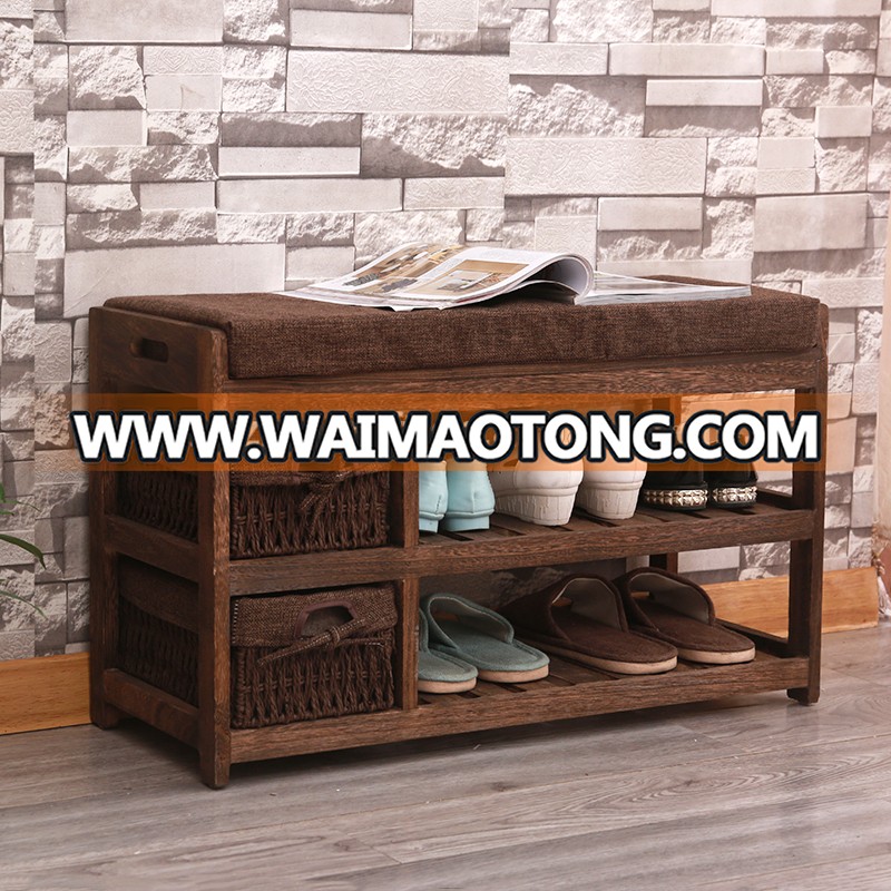 Hotsale Burnt Vintage Solid Wood Dark Brown Entryway Storage Bench