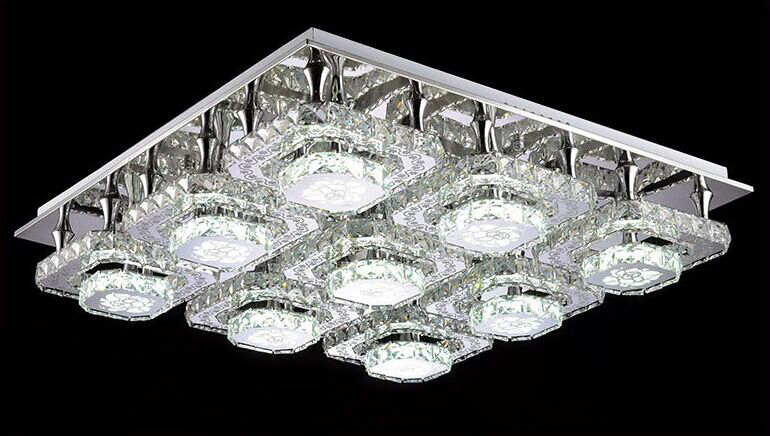 Square modern luxury LED crystal ceiling lamp