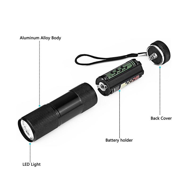 Ultra Violet Black Light 9 LED Mini Aluminum Flashlight AAA Pet Urine Stains Detector Scorpion Hunting Torch Light UV Flashlight