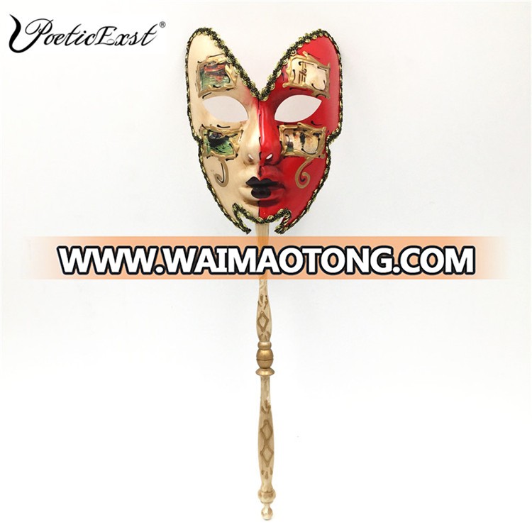 PoeticExst men full face pulp elegant Venetian carnival mask with a stick