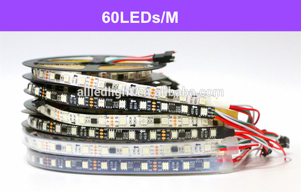 IP65 WS2811 LED Strip DC12V Black / White PCB 5050 RGB Smart IC Pixel Control WS2812B Led Strip Light