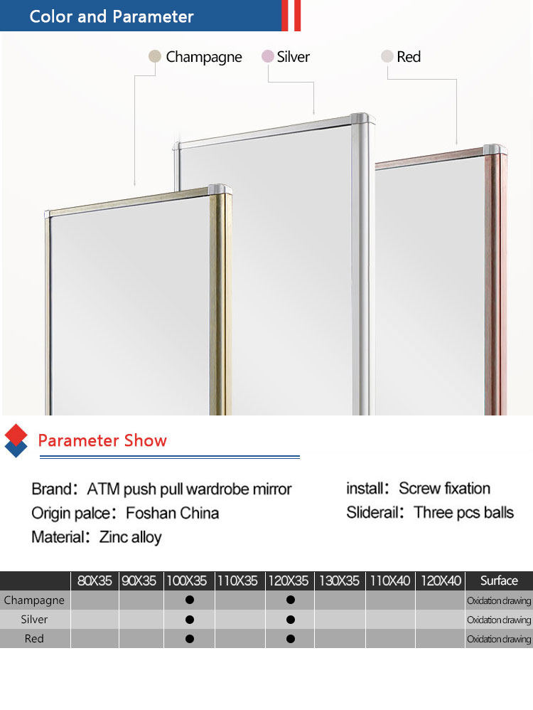 Used For Bedroom Champagne Mirror With Iso Certificated Aluminum Pull-Out Wardrobe Dressing Mirror For Closet