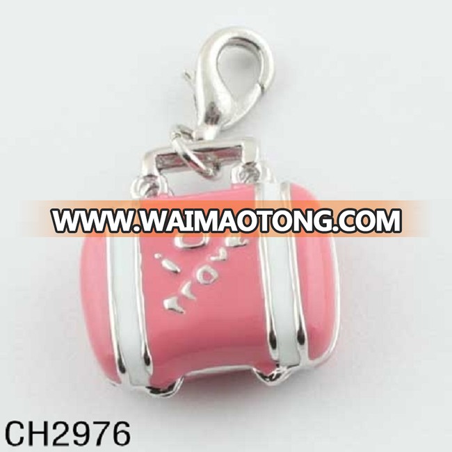 Hot Sale Unquie Alloy jewelry pink enamel luggage pendant purse charms