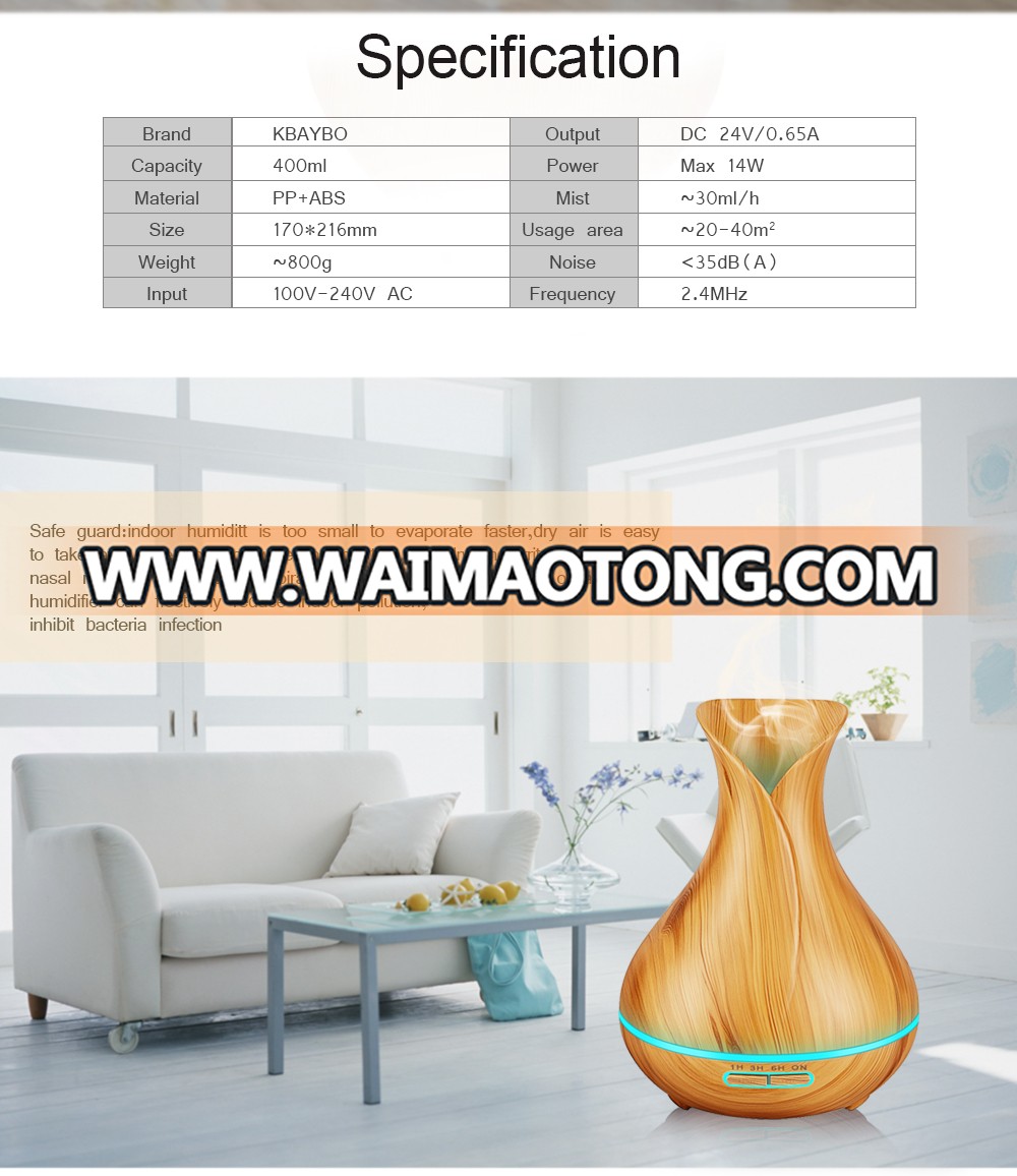 400ml Air Humidifier Essential Oil Diffuser Aroma Lamp Aromatherapy Electric Aroma Diffuser Mist Maker for Home-Wood