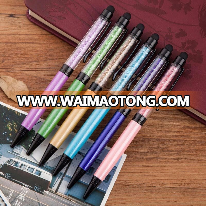 crystal promotional recycled design ballpen with touch screen mobile phone head