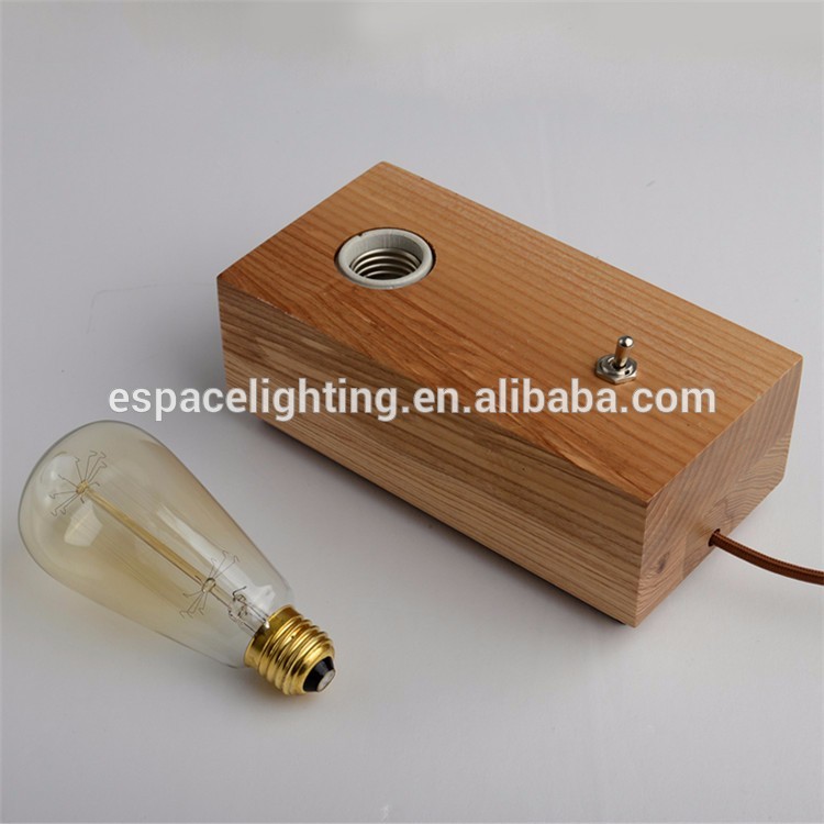 Modern taobao wood block switch table lamp with edison bulbs