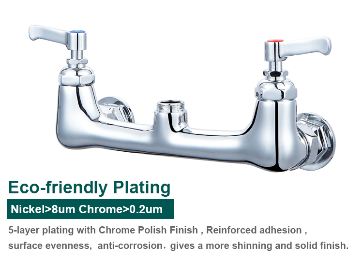 Chrome double handle wall mount kitchen sink faucet