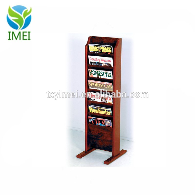 Wooden 7-Pocket Cascade Free-Standing Magazine Rack, Mahogany IMEI18124