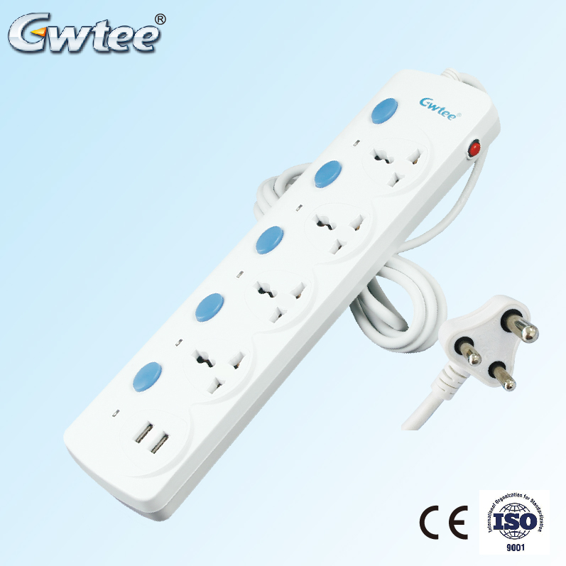 High quality multiple outlets CE universal power strip surge protector extension usb socket