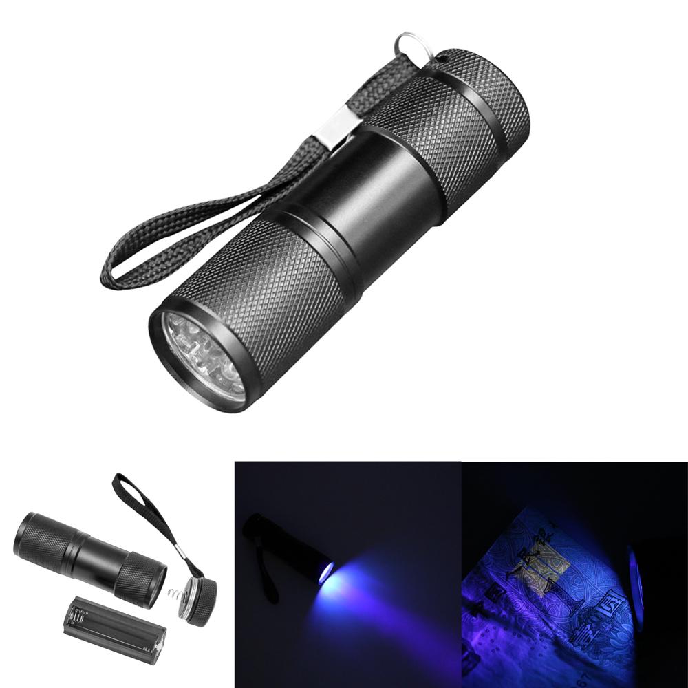 High Quality UV Blacklight Aluminum Alloy 3*AAA Battery Best UV Flashlight 9 Led UV Torch Light