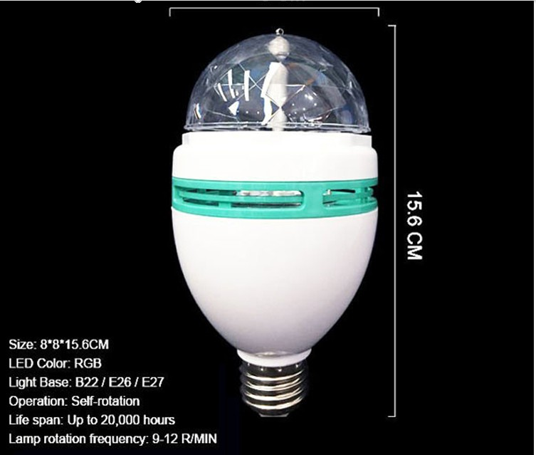 Newly launched Auto Mini Party Light Stage Lighting LED Bulbs E27 B22 3W Bulb Full Color RGB LED Plastic Rotating Lamp