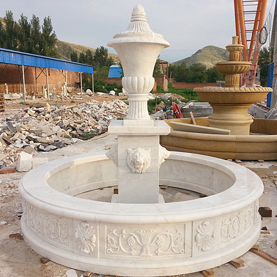 Garden decoration large outdoor travertine fountain with lions