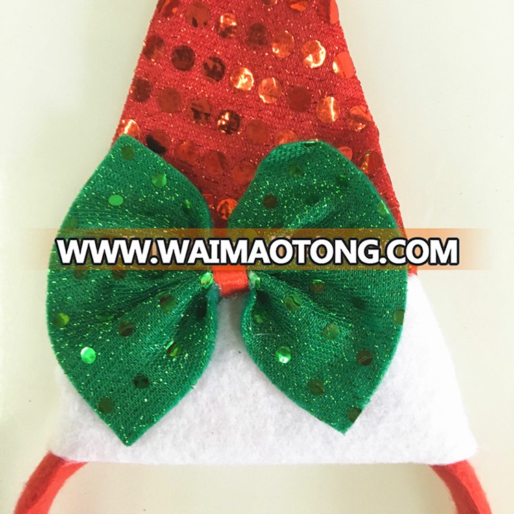 Santa Headband Headband Mini Santa Hat Headband with Mistletoe Green Bowknot Party Accessory