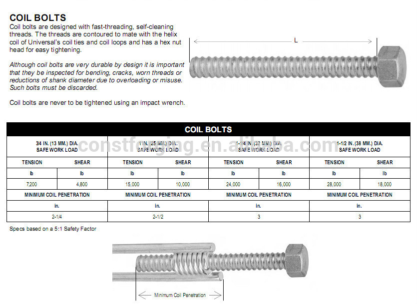 High Quality Hex Coil Bolt