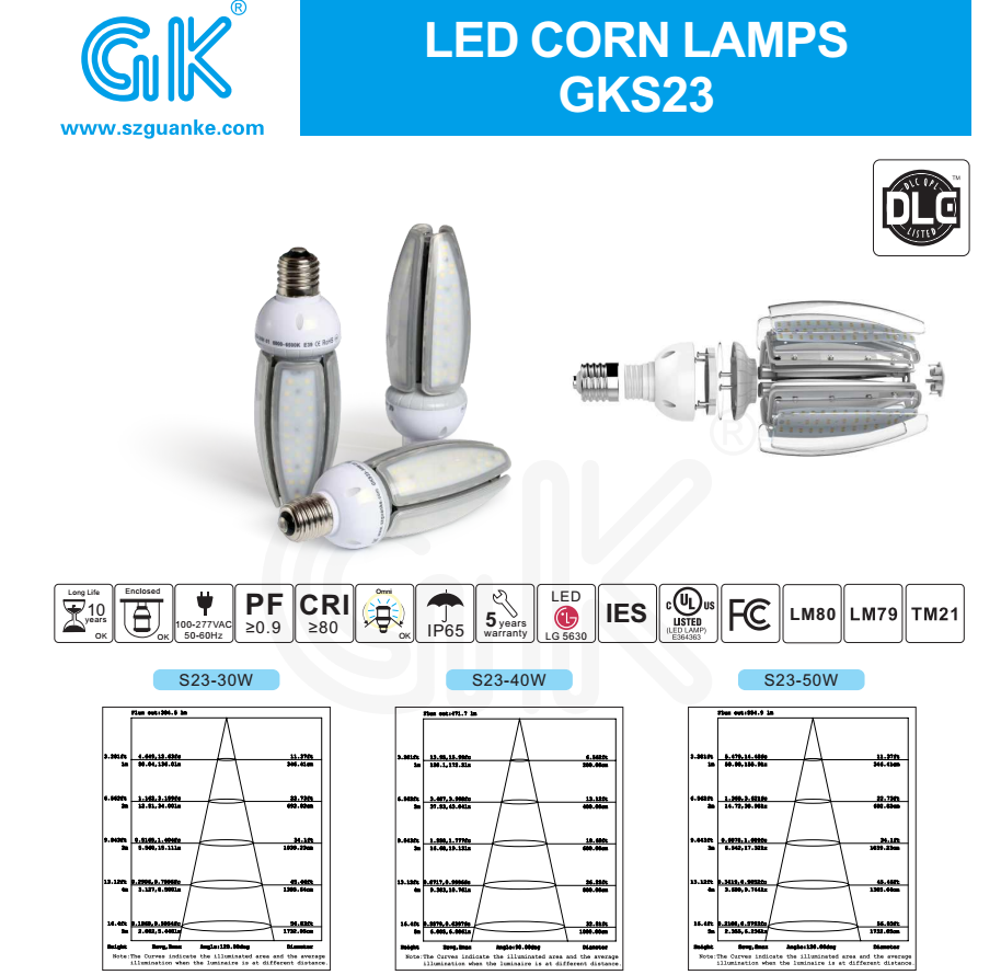 OEM permitted IP65 water pro of GK S23 LED corn lamp bulb with UL LISTED certificate For LED Post Top