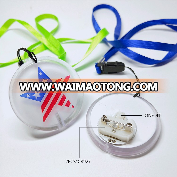 Customized logo plastic led pin badge with lanyard