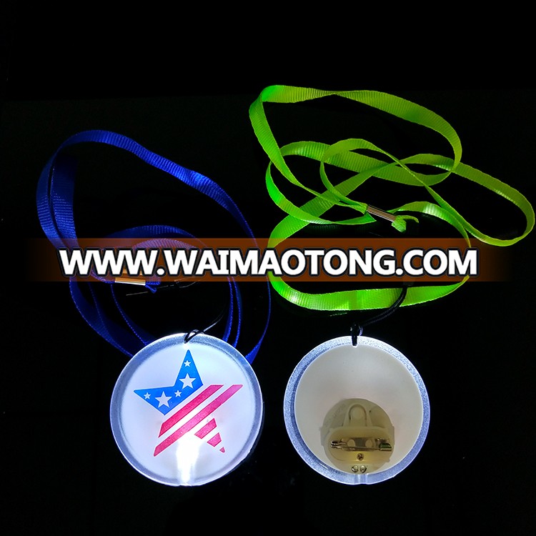 Customized logo plastic led pin badge with lanyard