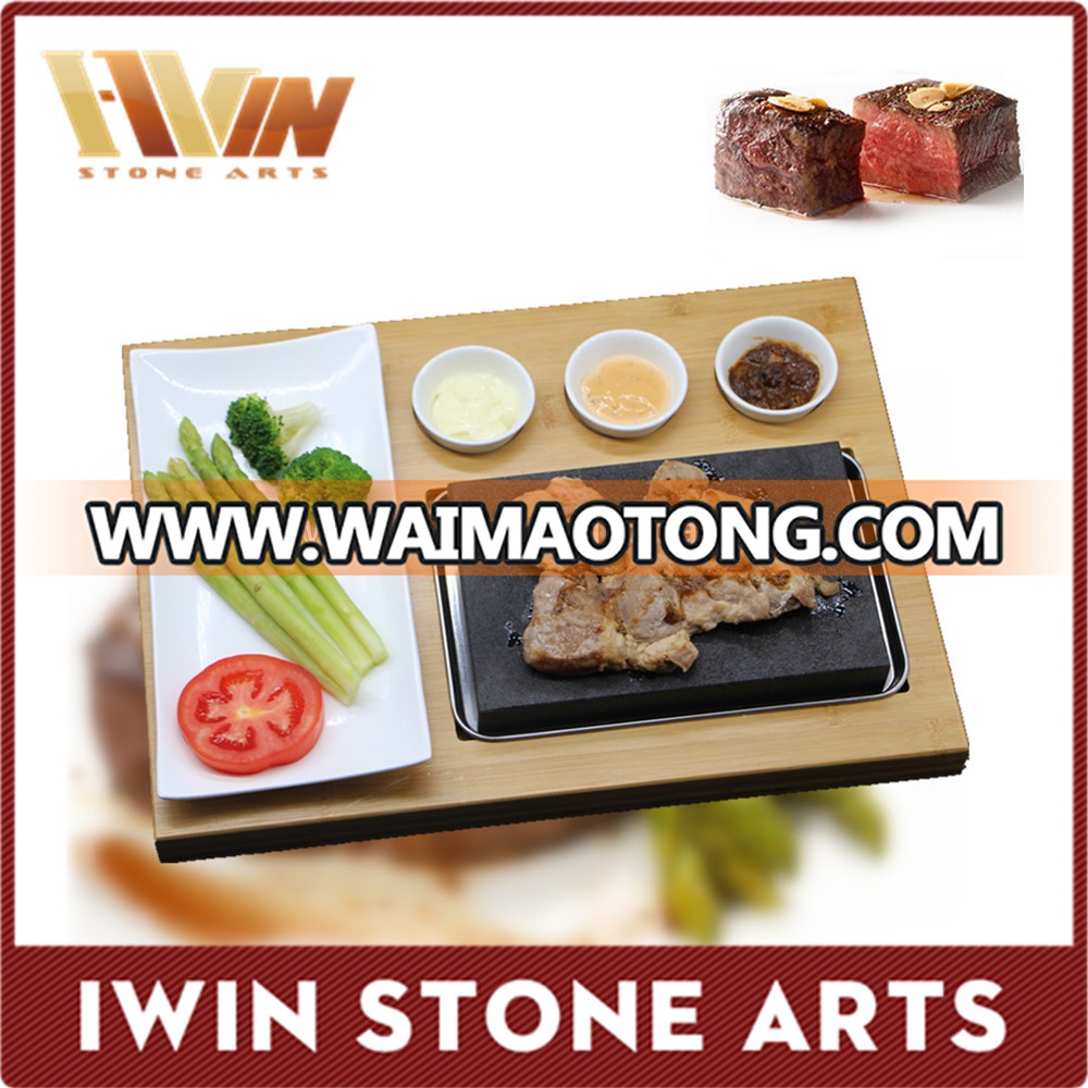 Restaurant Natural Reusable Wood Plate Wholesale , Steak Grill Lava Stone, Steak Plate