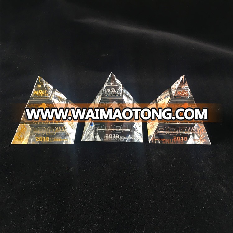 pyramid shape crystal glass skates trophy award