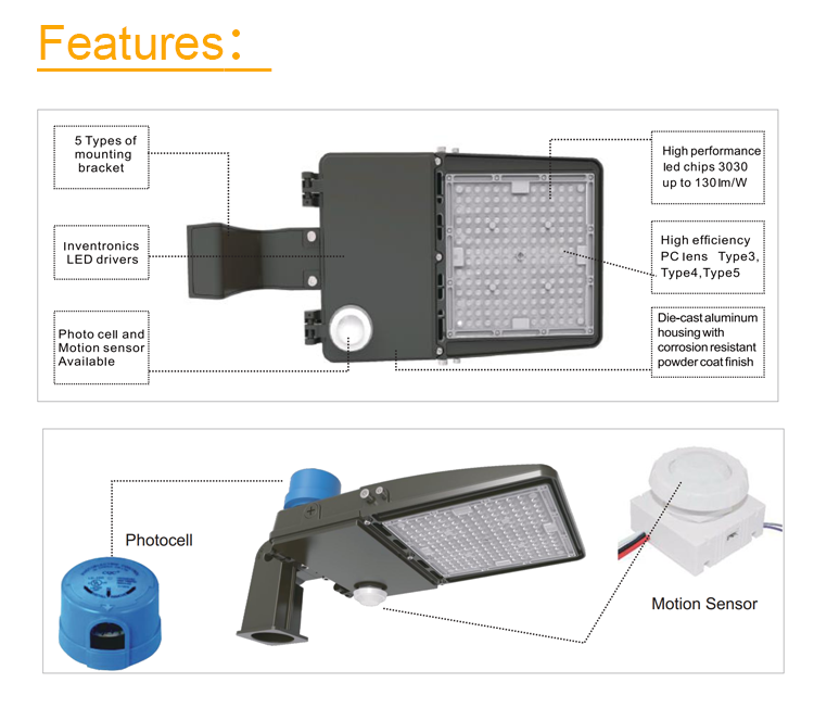 IP65 100W 120W 150W 200W LED Street Light with photo cell and motion sensor