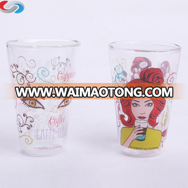 Unique Hand Painting Double Wall Borosilicate Drinkware Glass