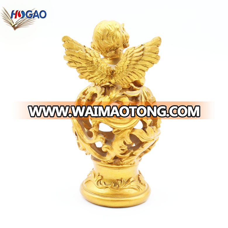 High quality custom size home decor garden decor resin indoor lovely golden angel figurines statues for sale