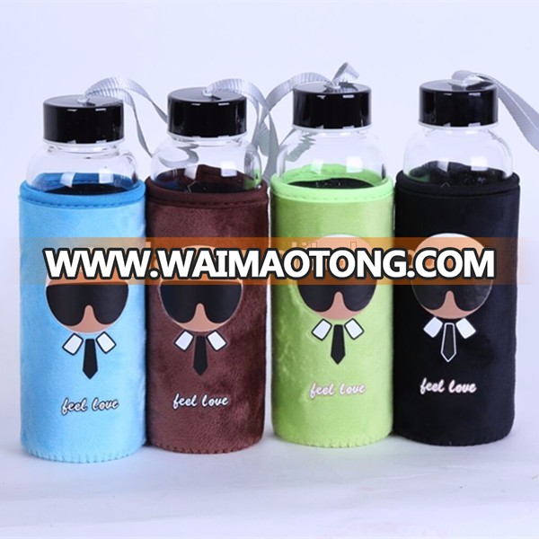 500ml glass water bottle with black lid and cup sets