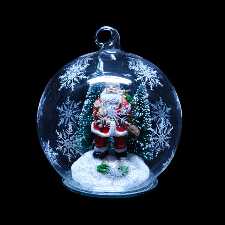 Glass Christmas balls 12cm / bell LED with automatic color change/Resin bird world &Santa- Reindeer