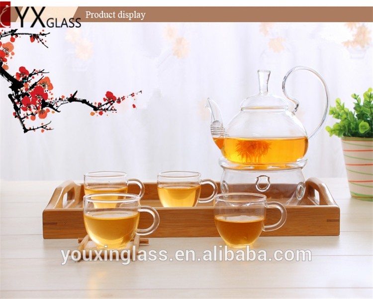 Made in China Borosilicate glass teapot glass flower teapot with high handle