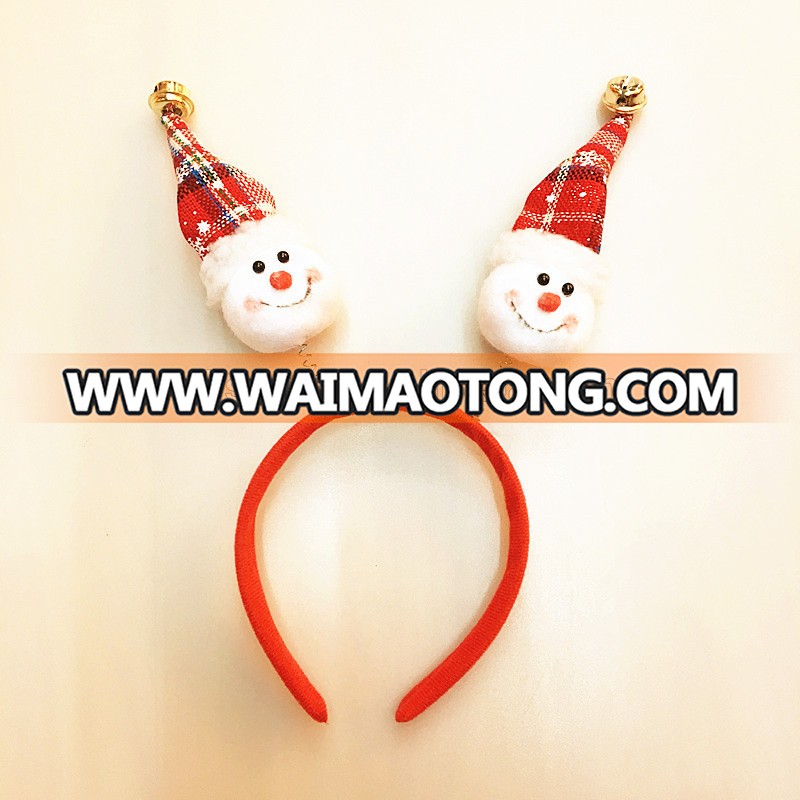 Christmas toy spring headband with 2 snomman and santa bobblehead