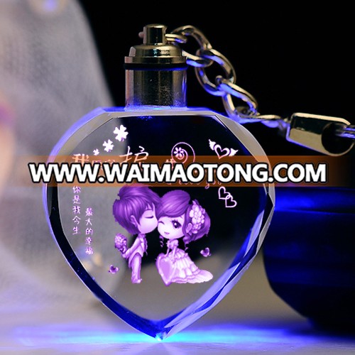 High quality promotional logo laser engraving crystal keychain gifts with led light