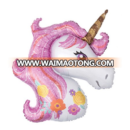 117*87cm New Design Large Size Cartoon Unicorn Head Foil Mylar Helium Balloons