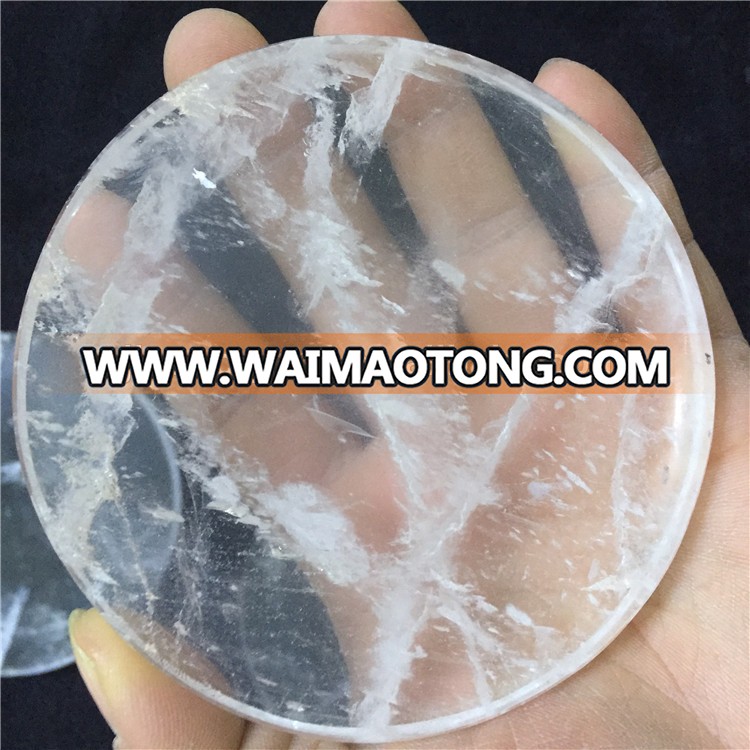 Natural rock quartz crystal plate crystal tile high polished crystal plate for tea cups