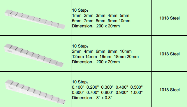 OEM 5 Step Steel Pipe Test Calibration Blocks in mm / inch