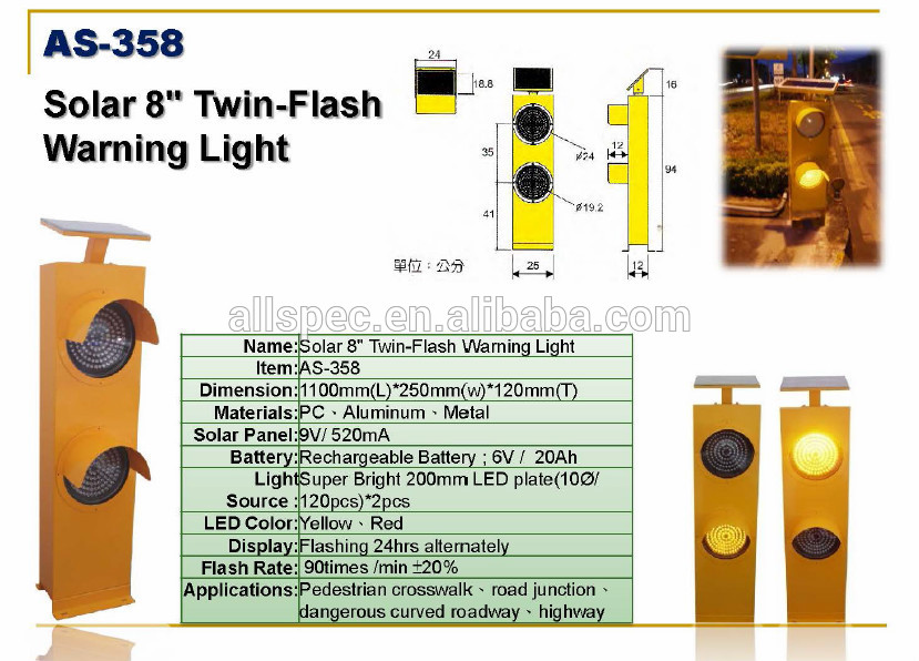 twin solar FLASHer highway entry safety yellow led beacon signal traffic light