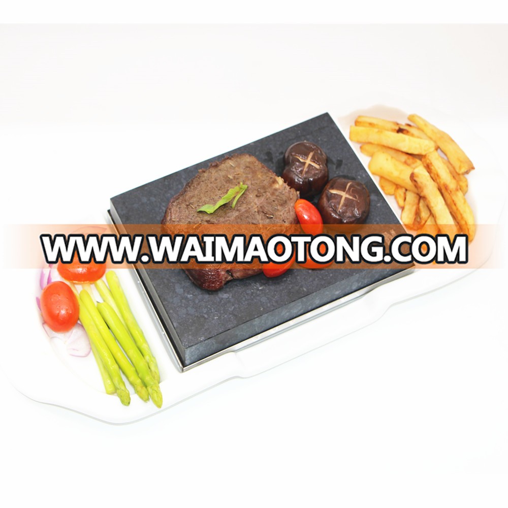 Steak Stone and Plate set  Steak cooking  Grilling Stone and big ceramic plate