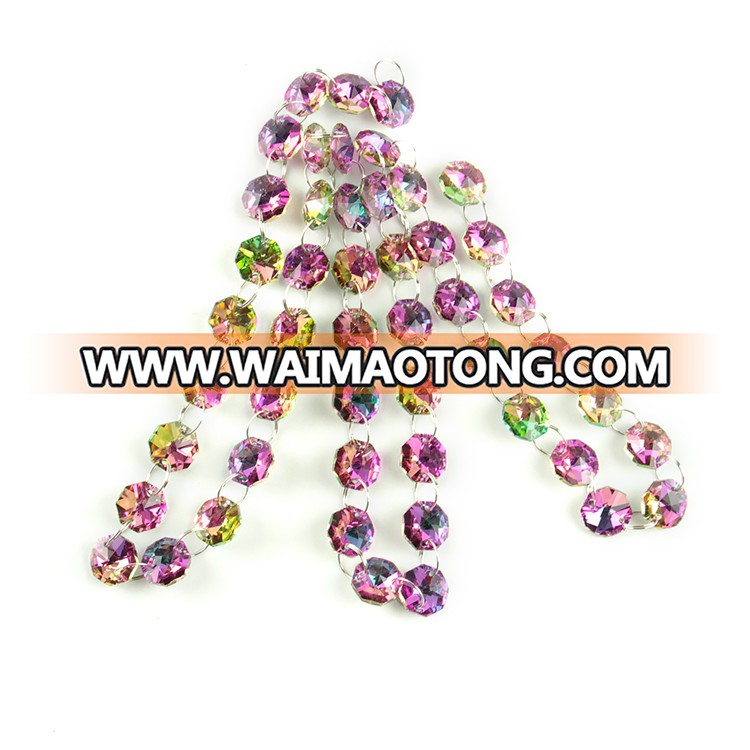 Free shipping rainbow 14mm crystal octagon beads with silver circles connectors for exquisite furnishings in the family