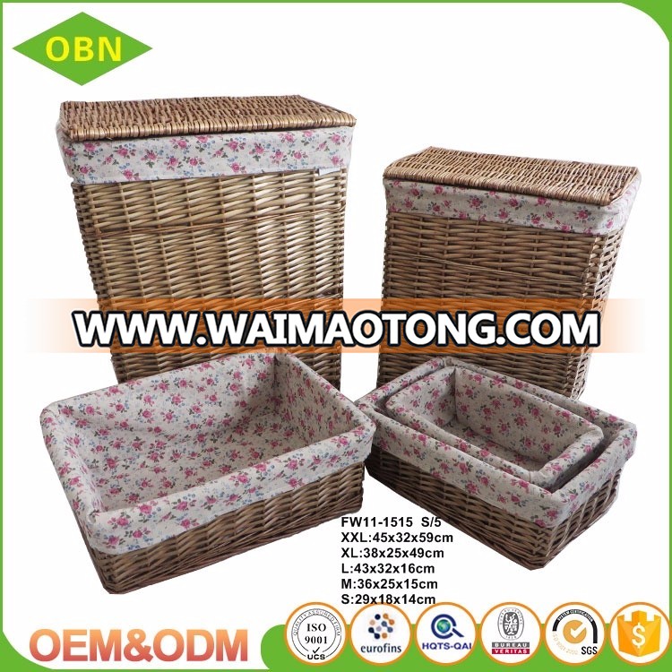 Wholesale storage basket customized wicker laundry basket with lids