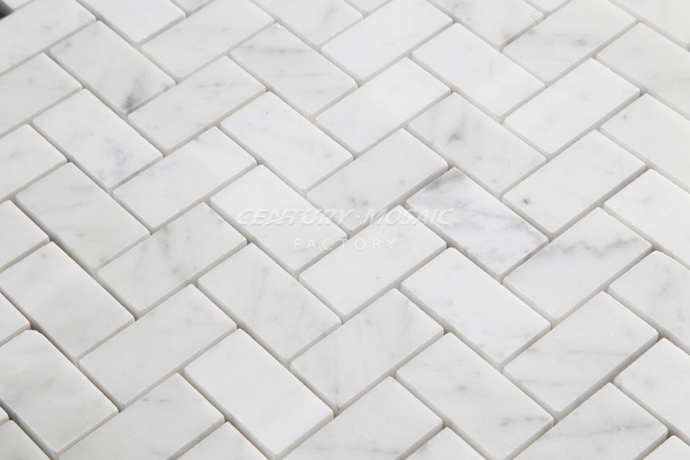 Century Carrara White Herringbone Shaped Marble Mosaic Tile Interior Wallpaper