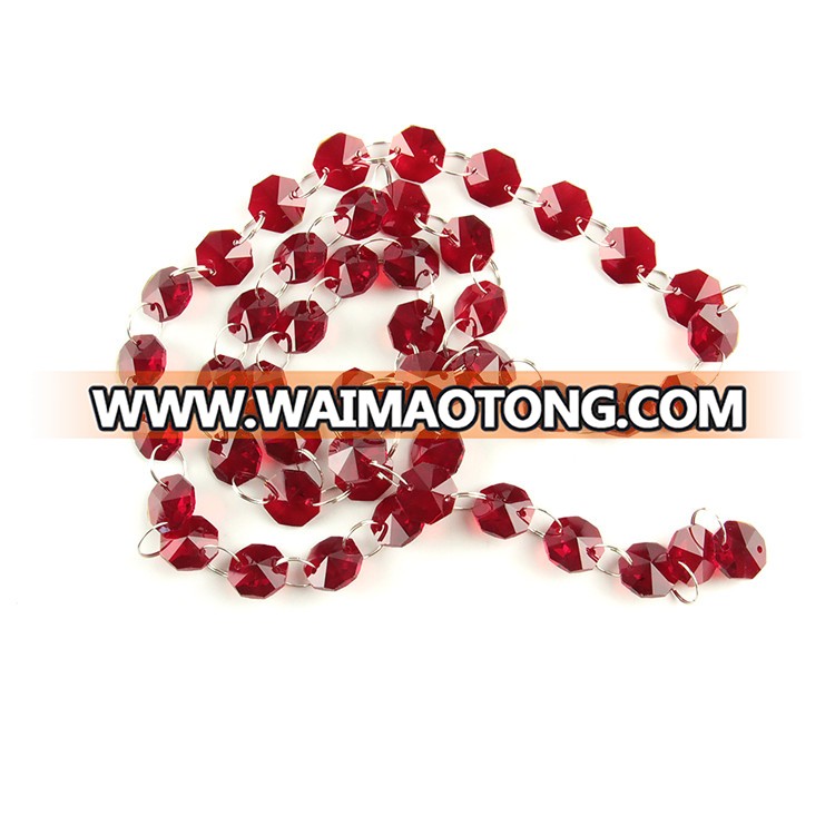 Free shipping dark red 14mm crystal octagon beads garland strand with silver rings for home decoration beautiful