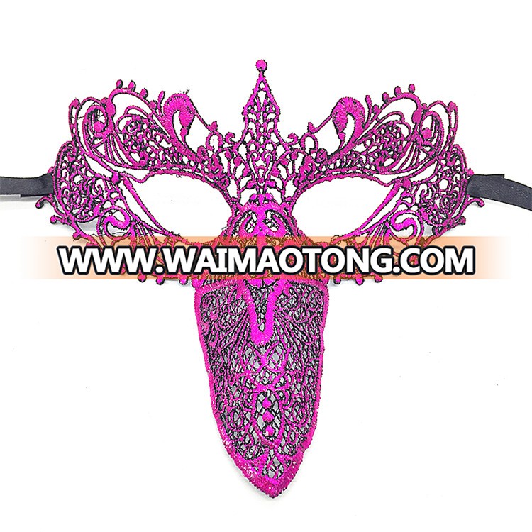 PoeticExst Assorted Wholesale Colors Sexy Party Mask Lady Masquerade Long Nose Lace Mask