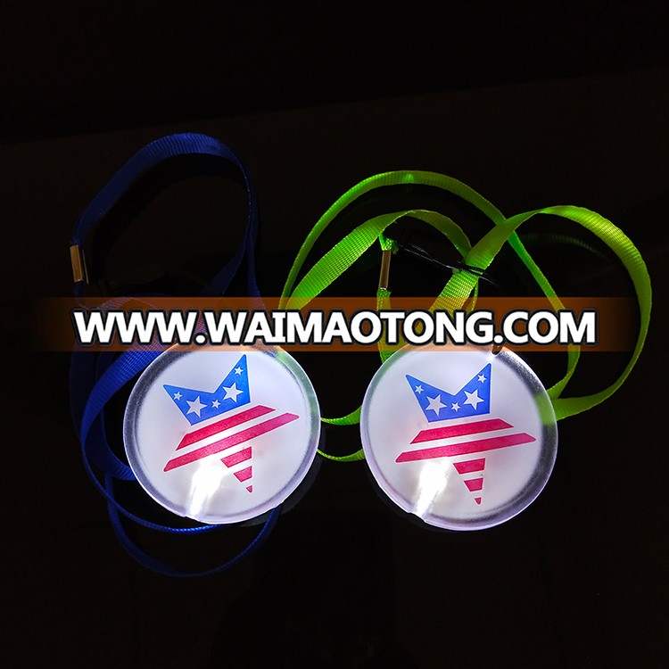 Customized logo plastic led pin badge with lanyard