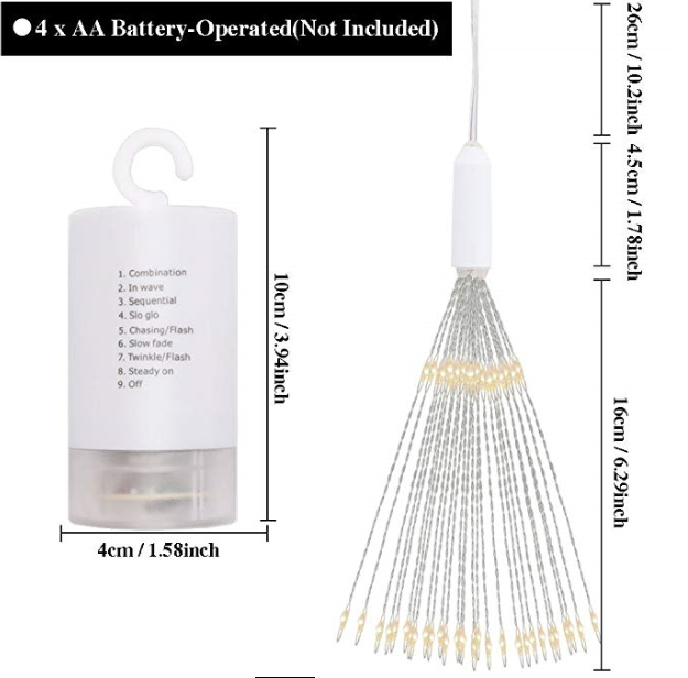 Hanging Starburst Fairy Light, Lemebo 8 Modes Dimmable with Remote Control, Battery Operated firework Lights , Waterproof