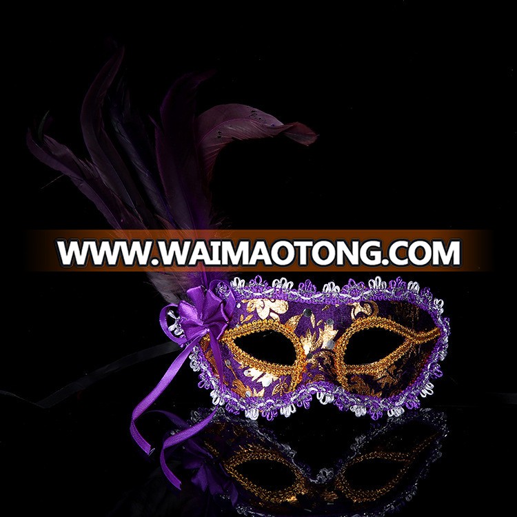 PoeticExst Women half face masquerade mask fashion mardi gras feather masks