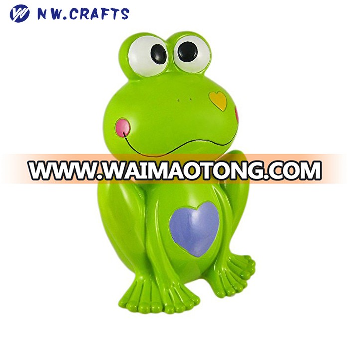 Hot Sale Green Big Eyes Frog Bobble Head Hearts Piggy Bank Multi Function Resin Craft