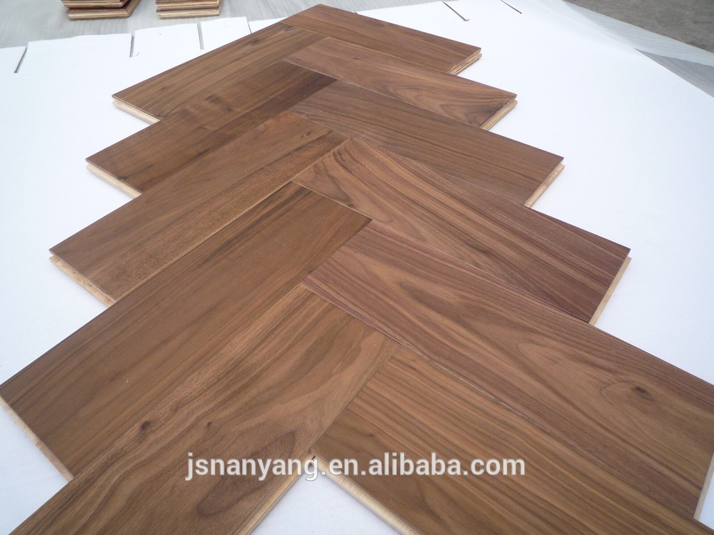 Natural color stained American walnut herringbone parquet floor