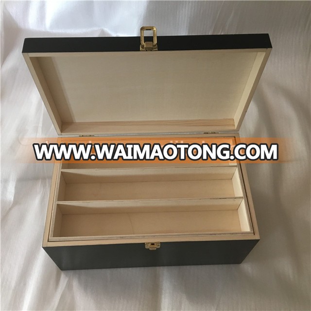 Black Lacquer Rolling Tray Box Stash Wood with Custom Printing Logo and dovetail Corners