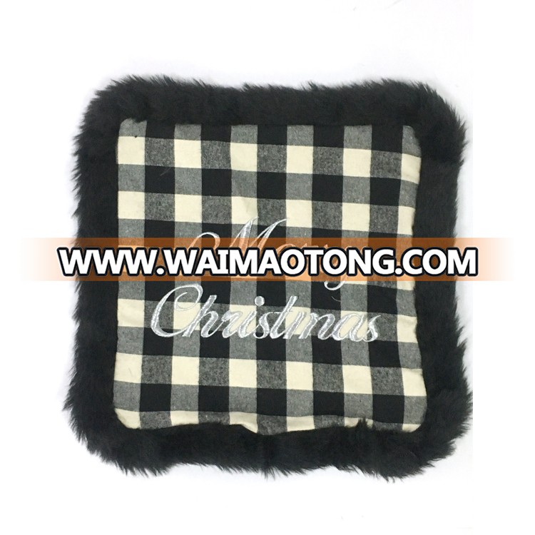 Christmas embroidered black white plaid fur Pillow Cases Decorative Square