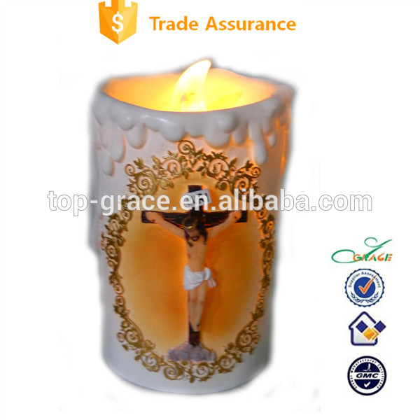 Resin candle shape 2D Jesus cross LED T-LITE holder