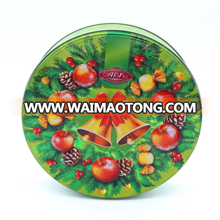 cute christmas round clear cookie tin box/christmas tin box for cookie